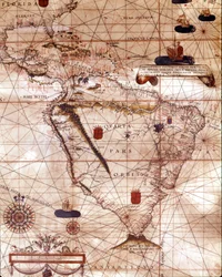 Portulano representando Sudamérica perteneciente a Bartolomeo Velho. 1561.