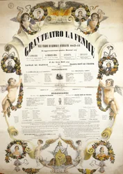 Cartel para la representación de la ópera “Aida” del compositor italiano Giuseppe Verdi (1813-1901) para la representación en el teatro La Fenice en Venecia en 1843-1844