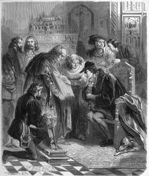 Presentación de la Biblia impresa a Luis XI (1423-1483), Rey de Francia