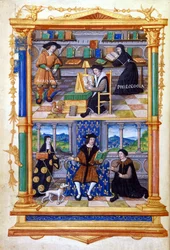 Príncipe aprendiendo física, filología, religión y mantenimiento - en "De la instrucción de un príncipe" por Guillaume Budé (Budaeus) (1467-1540)