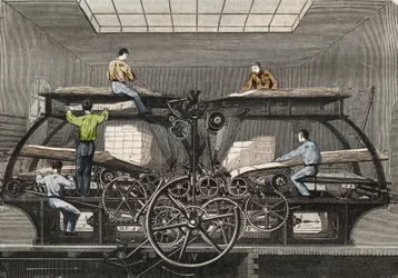 Prensa de impresión: prensa de impresión del periódico “Le Siecle” en París. Grabado de 1857 en “Le Musee Des Sciences”.