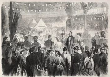 Cuadrilla de honor improvisada por Napoleón III (1808-1873) en el campamento de los granaderos en Vichy el 21 de julio de 1861 - Grabado en "Le Monde Illustré"