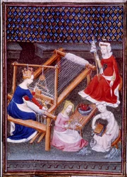 Reina Tanaquil, esposa del rey romano Tarquinio el Viejo, tejiendo