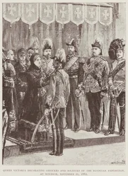 La reina Victoria condecora a oficiales y soldados