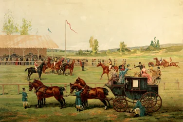 Campos de carreras. Cromolitografía en color de finales del siglo XIX. París, Artes Decorativas