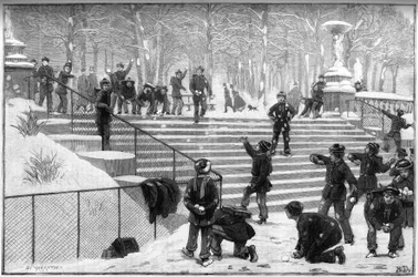 Recreación de un batallón escolar en el Jardín de Luxemburgo en París en 1888