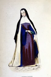 Religiosa del Orden de la Anunciada, Congregación femenina fundada en Bourges en 1501 por Juana de Francia. Grabado del siglo XIX.