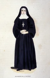 Religiosa de la Visitación, una orden fundada por San Francisco de Sales y Santa Juana de Chantal en 1610. Grabado del siglo XIX.