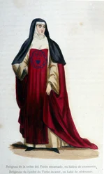 Religioso de la orden del verbo encarnado en traje ceremonial. Grabado de un álbum sobre órdenes religiosas, París