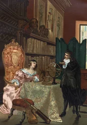 René Descartes (1596-1650) dando lecciones de filosofía a la reina Cristina de Suecia (1626-1689), circa 1649-1650