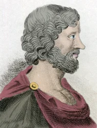 Representación de Aristipo de Cirene (435-356 a.C.) filósofo griego discípulo de Sócrates Grabado del siglo XIX.