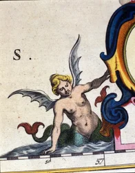 Representación de una sirena alada. (detalle) de “Atlas novus” 1642
