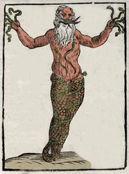 Representación de la divinidad griega Tifón. Grabado de “Mythologiae sive explicationes fabularum” de Natalis Comitis. 1637