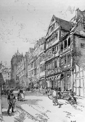 Representación de la Calle Judía en Frankfurt, lugar de nacimiento de la familia Rothschild. Grabado en "El Mundo Ilustre"