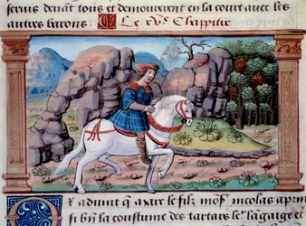 Representación del navegante veneciano Marco Polo (1254-1324) a caballo
