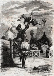 Venganza de Marphise - grabado de 1851 de “Furious Roland” (Orlando furioso) (siglo XVI) por Ludovico Ariosto, conocido como el Ariosta - Edición traducida del italiano por el Conde de Tressan y publicada por Gustave Harvard 1851