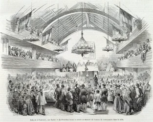 Revolución de 1848: Sala de la Hermandad, Rue Martel, el Presidente suspendió la sesión a la entrada del Comisionado en la sala