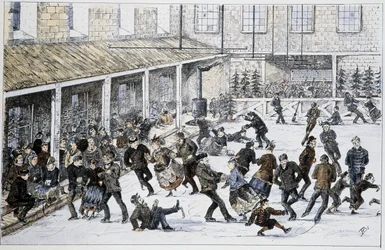 Pista de patinaje en Halifax, Nueva Escocia - en "Bocetos de deportes y pasatiempos canadienses" por el Teniente Henry Buckton Laurence