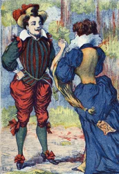 Riquet a la Houppe se convierte en un apuesto caballero. Ilustración anónima para el cuento “Riquet a la houppe” de Charles Perrault (1628-1703), escritor francés. Imágenes de Marcel Vagne, Jarville Nancy, sin fecha (finales del siglo XIX)