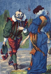 Riquet se presenta de nuevo a la princesa. Ilustración para Riquet con el copete, cuento de Charles Perrault (1628-1703), escritor francés. Ilustración anónima. Imágenes Marcel Vagne, Jarville Nancy, sin fecha (finales del siglo XIX)