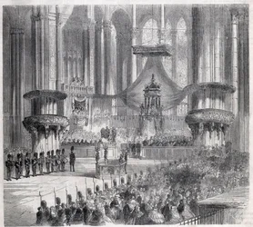 Risorgimento - Celebración del Te Deum en la Catedral de Milán en presencia de los reyes de Italia y Francia