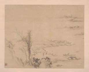 Escena fluvial (hoja de álbum; tinta sobre seda)