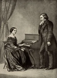 Robert Schumann (1810-1856) con su esposa (huella)