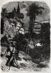 Rodomonte, Isabella y el Viejo Ermitaño - grabado de 1851 de 