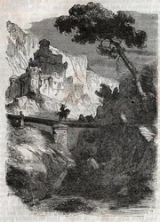 Rodomonte derrotado por Bradamante - grabado de 1851 de 