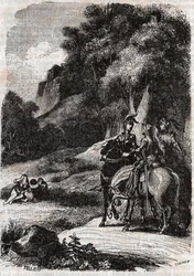 Ruggero, Marfisa y las tres mujeres - grabado de 1851 de 