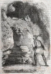 Roland encuentra las figuras de Medoro y Angélica - grabado de 1851 de 