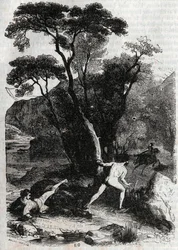 Roland persiguiendo a Angélica - grabado de 1851 de 