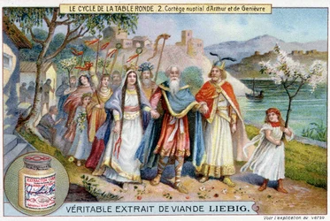 Ciclo de la mesa redonda (2): Procesión nupcial del Rey Arturo y Juniper, Cromolitografía de Liebig, s.d. siglo XIX