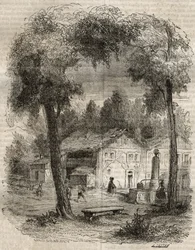 Rousseau en Motiers (Cantón de Neuchatel) - Ilustración para las "Confesiones" de Jean-Jacques Rousseau (1712-1778) - grabado de 1849