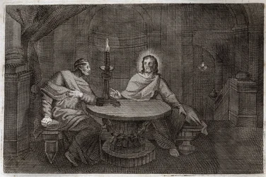 Biblia de Royaumont, Nuevo Testamento: Nicodemo viene a encontrar a Jesucristo de noche. Ilustración de 1811.