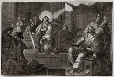 Biblia de Royaumont, Nuevo Testamento: Pentecostés. El Espíritu Santo desciende sobre la Virgen María y los Apóstoles. Ilustración de 1811