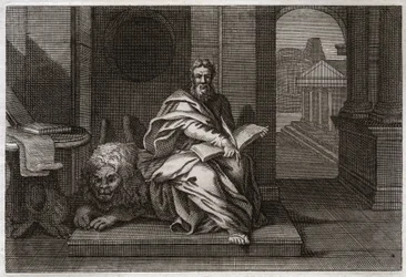 Biblia de Royaumont, Nuevo Testamento: El evangelista San Marcos con el león. Ilustración de 1811.