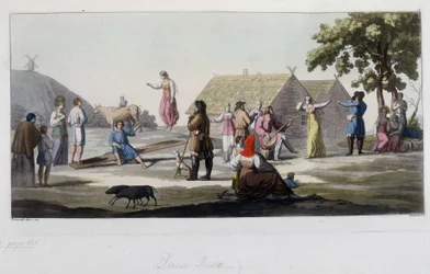 Danza y juego ruso. En "El traje antiguo y moderno" 1819-1820, por Ferrario