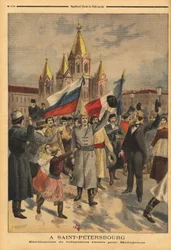 Voluntarios rusos en San Petersburgo para la expedición francesa a Madagascar. Grabado en "Le petit journal" 28/04/1895. Colección de Selva.