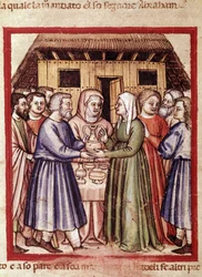 Boda de Rut. Miniatura del códice 212 (o códice padovano o Biblia de Padua) 1390-1400 Rovigo, Accademia dei Concordi