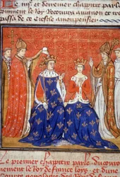 Coronación de Luis VIII y Blanca de Castilla - Miniatura de la Edad Media, ref. 512, 345v. Solicitud de permiso a la Biblioteca Municipal de Toulouse, tel.: 05 62 27 66 66