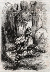 Sacripante desmontado en presencia de Angélica - grabado de 1851 de 