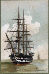 Fragata de vela Le Tourville en 1787. Cromolitografía del siglo XIX.