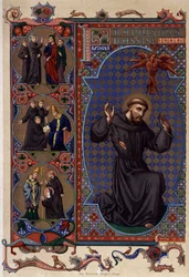 San Francisco de Asís y la aparición de estigmas (1224) (cromolitografía)