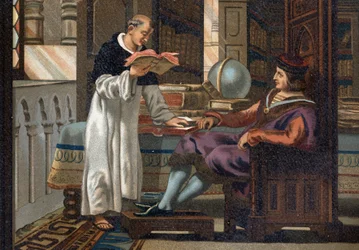 San Luis (1214-1270), Rey de Francia, y su consejero San Vicente de Beauvais (v.1190-1264), después de “La Ciencia y sus Hombres por Louis Figuier”. Barcelona 1881.