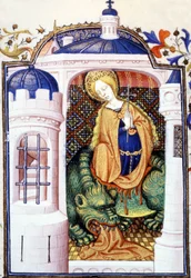 Santa Marta y el monstruo Tarasca. Manuscrito del siglo XV.