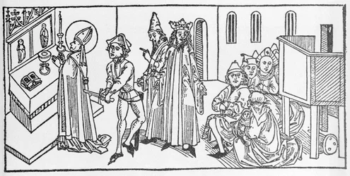San Mateo. Grabado de "Leben der Heiligen - sommerteil" (El libro del santo) por Jacobus (James) de Voragine (1228-1298). Lubeck 1488
