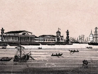 San Petersburgo, Rusia: vista del río Neva y la Bolsa en San Petersburgo. En "El Mundo Ilustrado 168 vistas". Sin fecha (finales del siglo XIX).