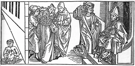 San Severino. Grabado de “Leben der Heiligen - sommerteil” (El libro de los santos) de Jacobus (James) de Voragine (1228-1298). Lübeck 1488.