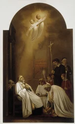 San Vicente de Paúl en éxtasis con ángeles - de una pintura del siglo XIX